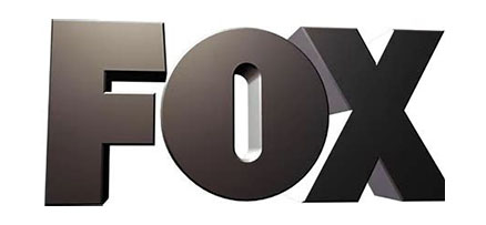A black and white logo for fox television.