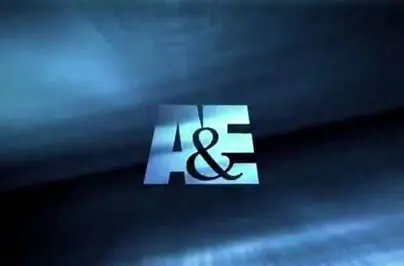 A & e television logo in blue light.
