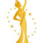 A woman in a yellow dress holding onto some stars