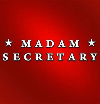 A red background with the words madam secretary in white.